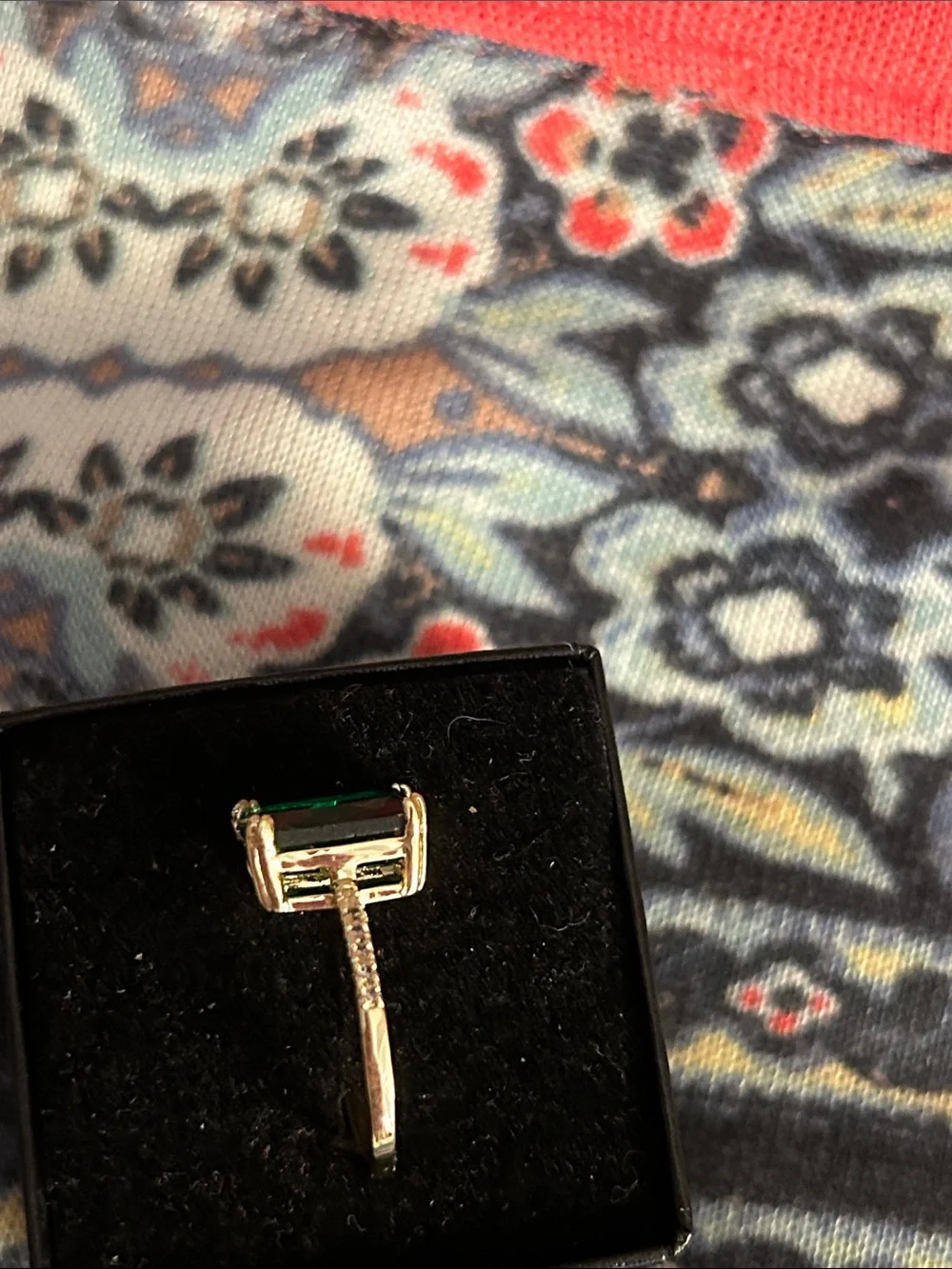 Rivka Friedman 18 k gold clad Ring with Emerald Green Rectangular Stone